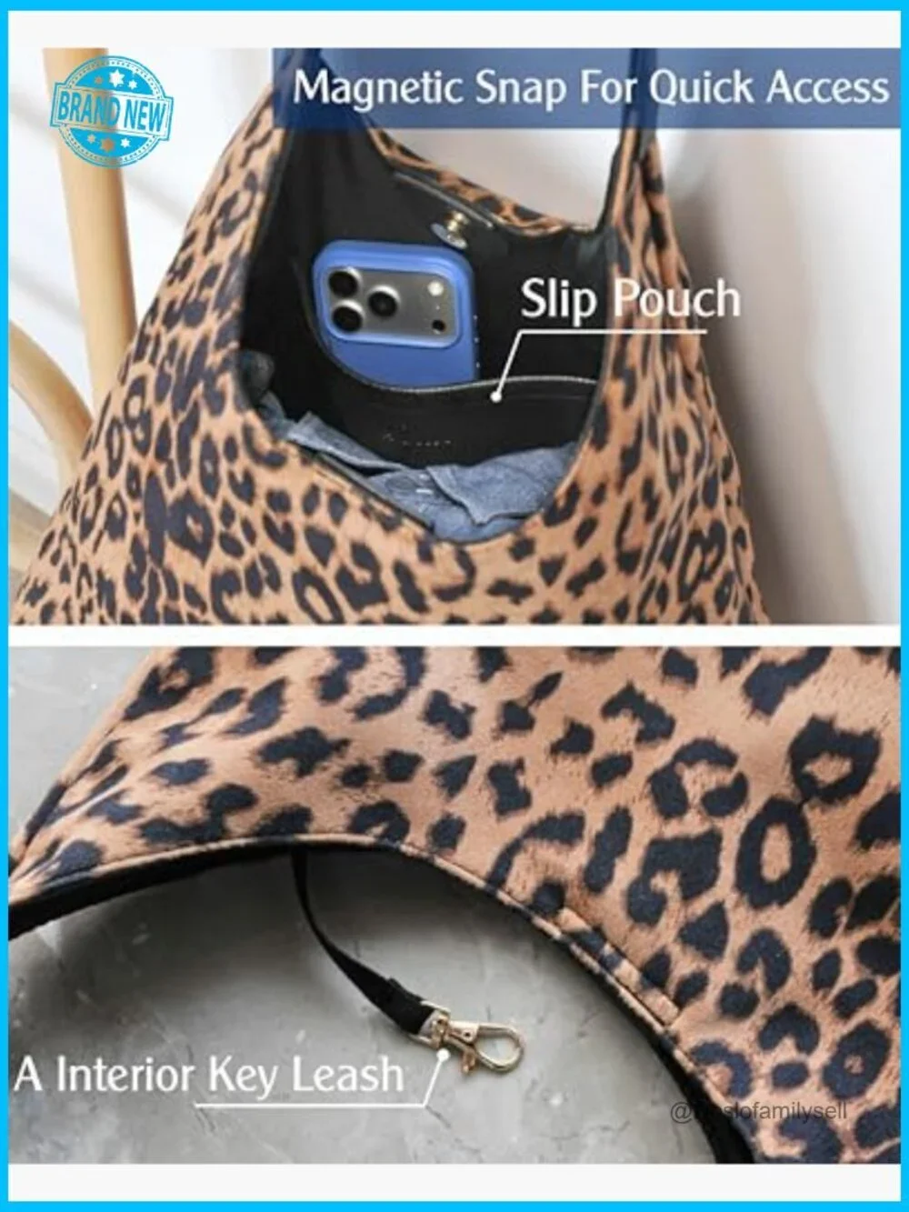Leopard Print Hobo Bag Slouchy Magnetic Closure Lightweight Shoulder Tote Purse